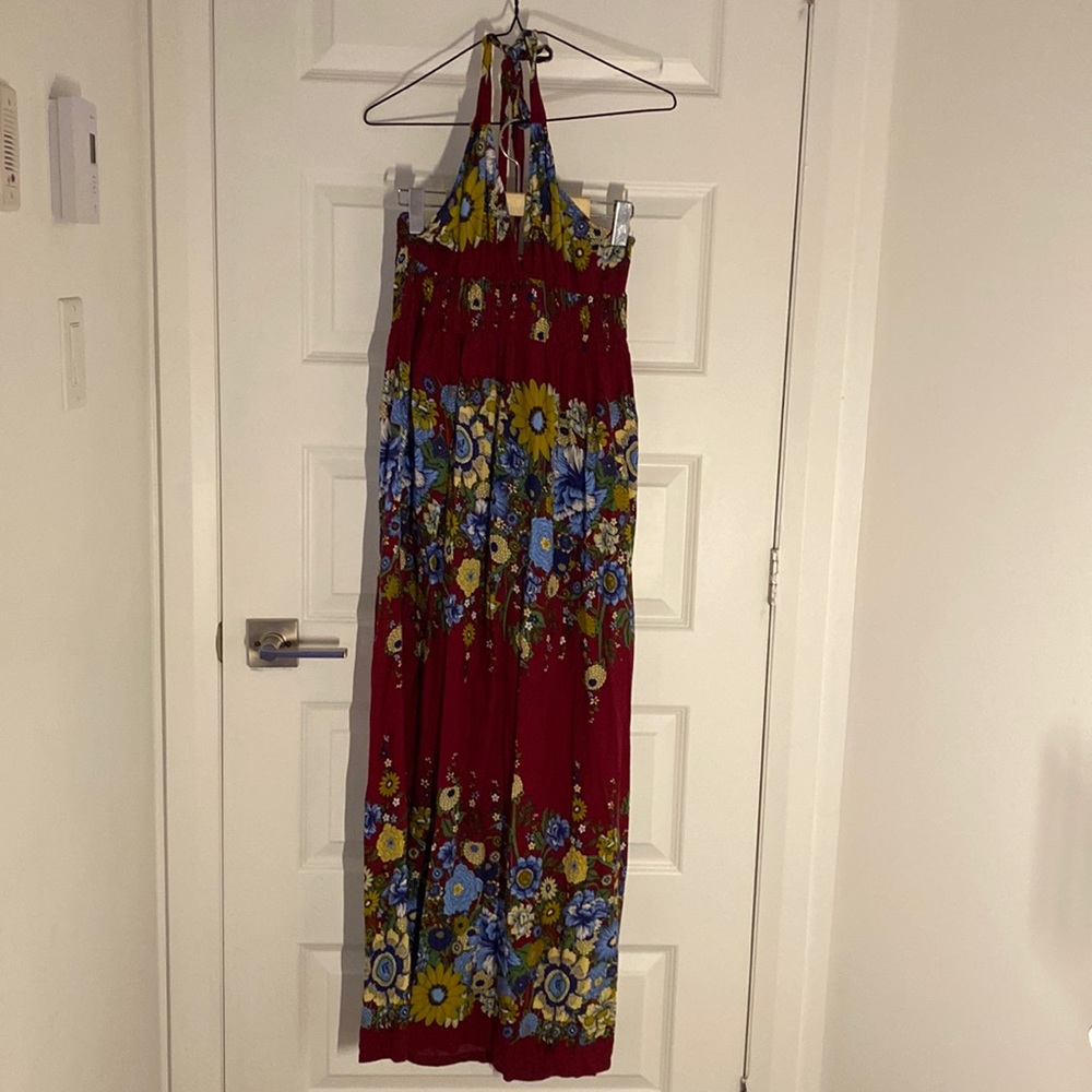 MAXI DRESS - burgundy with floral pattern - no tag